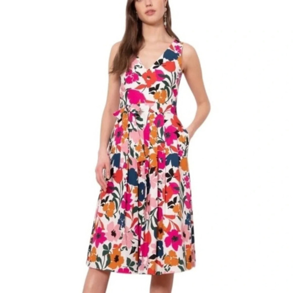 Donna Morgan Floral  V Neck Flowy Dress With Pockets Size 6